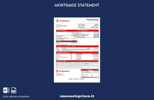 modello di estratto conto del mutuo bancario della Guyana Bank of Nova Scotia in